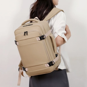 Zaino da viaggio d'affari kaki con cerniere multistrato e spallacci ergonomici