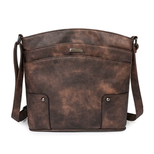 Retro dark brown multi-layer PU leather crossbody bag with vintage metal details