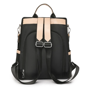 Waterproof nylon anti-theft backpack for women with contrast beige trim and adjustable straps