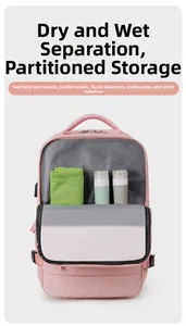 Pink nylon backpack featuring a specialized waterproof dry-wet separation inner compartment
