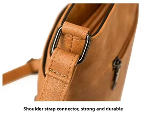 Macro detail of tan faux leather grain with durable gunmetal D-ring and precise stitching