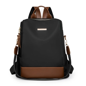 Sac À Dos Mode Femme Nylon Oxford Cuir Synthétique Grande Capacité Résistant À L'eau Couleur Contrastée Voyage Sac