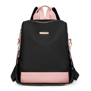 Sac à dos tendance en tissu Oxford pour femme avec finitions en cuir rose contrasté