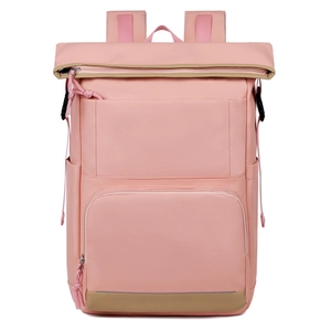 Pink minimalist thermal insulated backpack with roll-top closure for outdoor picnic camping