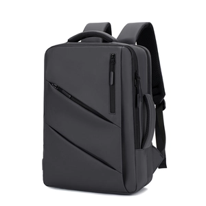 Zaino porta PC impermeabile da ufficio grigio con porta USB e design multitasca moderno