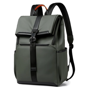 Army green waterproof commuter backpack with laptop compartment and buckle closure