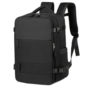 Large capacity black nylon travel backpack with waterproof oxford fabric and side straps