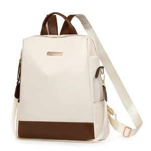 Sac à dos Oxford pour femme en crème avec finitions en cuir marron et bretelles
