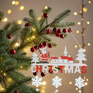 Creative wooden Christmas hanging ornament with Santa, bells and snowflake pendants