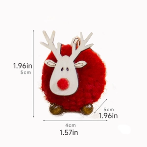 Christmas reindeer plush ornament with red pompom body and gray antlers, size 5x4cm