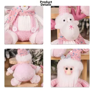 Close-up of pink Christmas plush doll featuring sequins, knit fabric, and fuzzy textures