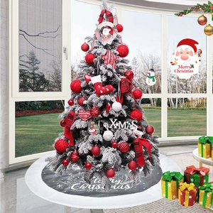 Gray Christmas Tree Skirt With White Faux Fur Border Merry Christmas Letter Print Holiday Home Decoration Tree Base Cover