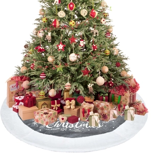 100cm grey Christmas tree skirt with white plush edge and snowflake holiday patterns
