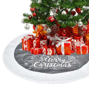 100cm grey Christmas tree skirt with white plush border and Merry Christmas print