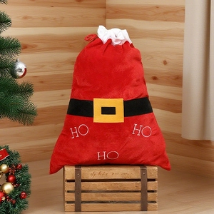 Große Weihnachten Weihnachtsmann Sack Rot Samt Kordelzug Geschenktüte Mit Gürtel Design HO HO HO Schriftzug Für Xmas Party Dekoration