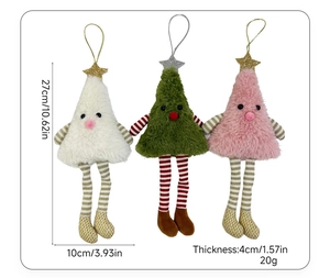 Detailed size specifications for plush Christmas tree ornaments with long striped legs