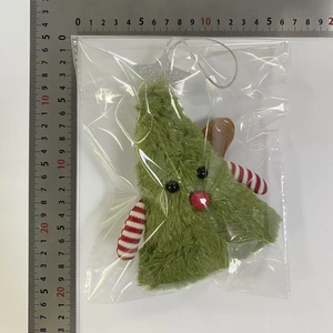 Detailed view of plush Christmas tree doll with long legs and 13cm height measurement
