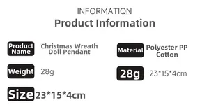 Detailed specifications of the plush Christmas wreath pendant with size and material info