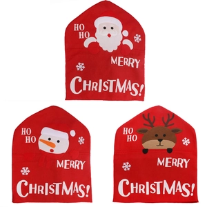 Christmas chair covers featuring Santa, Snowman, and Reindeer with Merry Christmas text