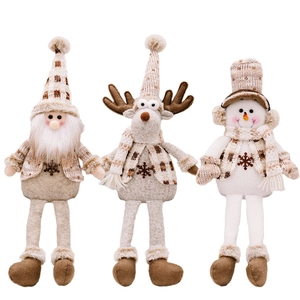 Three-piece Nordic Christmas plush dolls set including Santa, elk, and snowman in beige tones