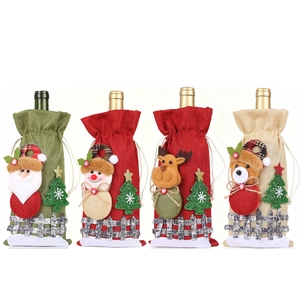 Set di 4 sacchetti per bottiglie di vino natalizi in juta con Babbo Natale e pupazzo di neve