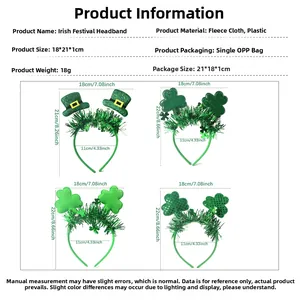 Detailed size chart for St. Patrick's Day green clover headbands with measurements