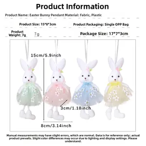 Detailed size and weight chart for colorful Easter bunny pendants with mesh skirts
