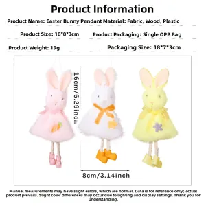 Detailed size specifications for plush Easter bunny hanging ornaments in three colors