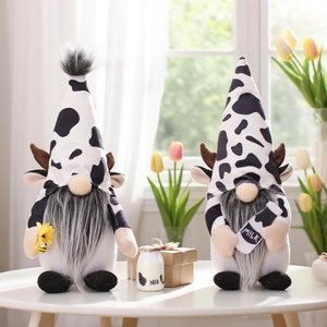 Poupée Gnome Sans Visage Thème Vache Ornement de Bureau en Peluche Avec Tournesol Bouteille de Lait Imprimé Vache Décor Pastoral Cadeau