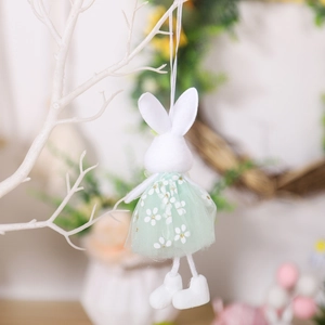 Cute plush Easter bunny pendant in floral green dress for festive home party decoration