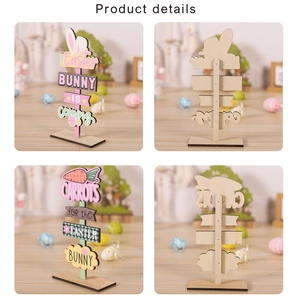 Detailed views showing the front and back of Easter wooden signs with festive engravings