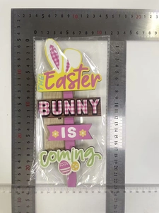 Detailed size measurement of a colorful Easter Bunny wooden sign with ruler dimensions