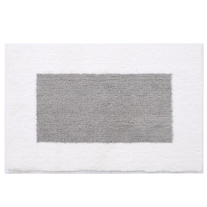 Alfombra de baño gruesa estilo hotel rectangular con centro gris y borde blanco