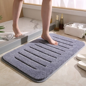 Alfombrilla de Baño de Poliéster de Pelo Alto Engrosada Rayada Antideslizante Absorbente Alfombra de Suelo de Baño Secado Rápido para Hogar Hotel
