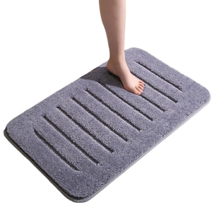 Alfombrilla de baño gris gruesa estilo hotel con rayas, absorbente y antideslizante