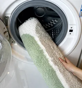 Detail of machine washable Nordic plush bath mat showing soft microfibers and texture