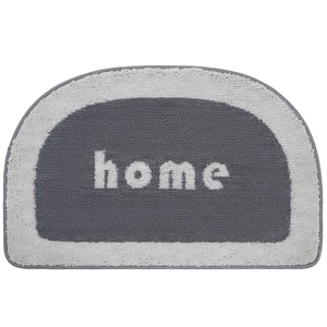 Modern semi-circle absorbent bathroom mat with home text in grey and white
