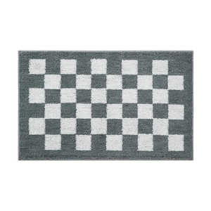 Tapis de bain damier épais et absorbant avec flocage doux gris et blanc pur