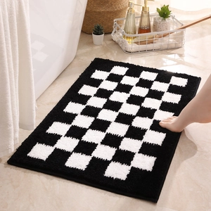 Retro Checkerboard Absorbent Bath Mat Plush Flocked Non-Slip Bathroom Floor Mat Machine Washable Entryway Decorative Carpet For Home