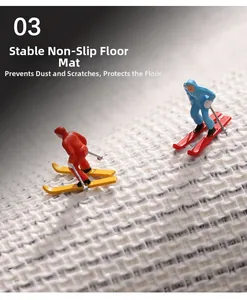 Macro detail of white non-slip mat with grid texture and creative miniature skier