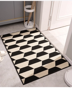 Macro view of geometric 3D pattern entryway mat with textured non-slip surface weave