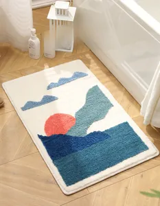 Detail of tufted bathroom mat with 3D landscape design and soft anti-slip texture