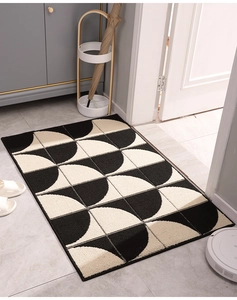 Detail of wabi-sabi entry mat with geometric pattern and anti-slip knit texture