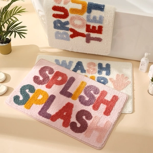 Absorbent Bath Mat Tufted Microfiber Non Slip Bathroom Rug Cute Letter Pattern Home Decor
