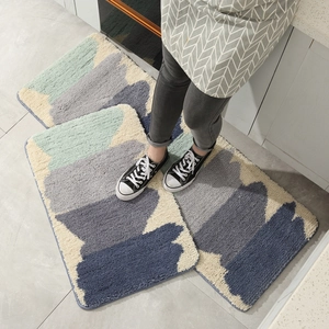 Soft Morandi color blocked plush bedside rugs set with minimalist thick textured fibers