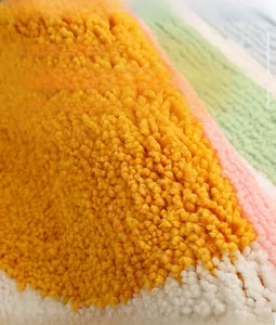 Macro shot of colorful high-density microfiber pile and soft tufted texture of bath mat