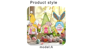 Three Easter wooden gnome pendants featuring bunny ears and colorful festive patterns