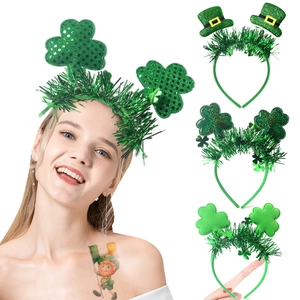 Green Shamrock Headband St Patrick's Day Sequined Top Hat Hair Accessories For Kids Adults Irish Festival Party Decor