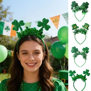 St. Patrick's Day clover and leprechaun hat headband set with green sequins