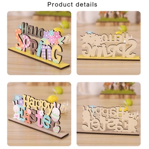 Detailed front and back views of wooden Easter bunny signs with Hello Spring flower patterns